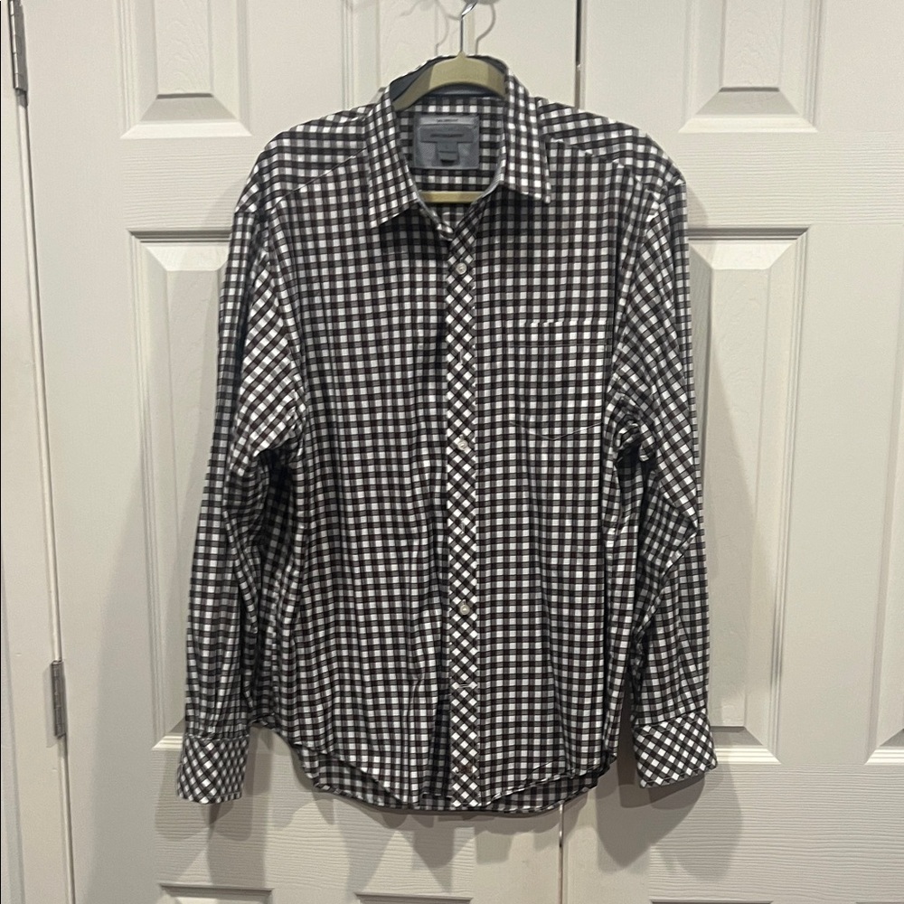 Johnston & Murphy Black/Brown and White Plaid Shirt